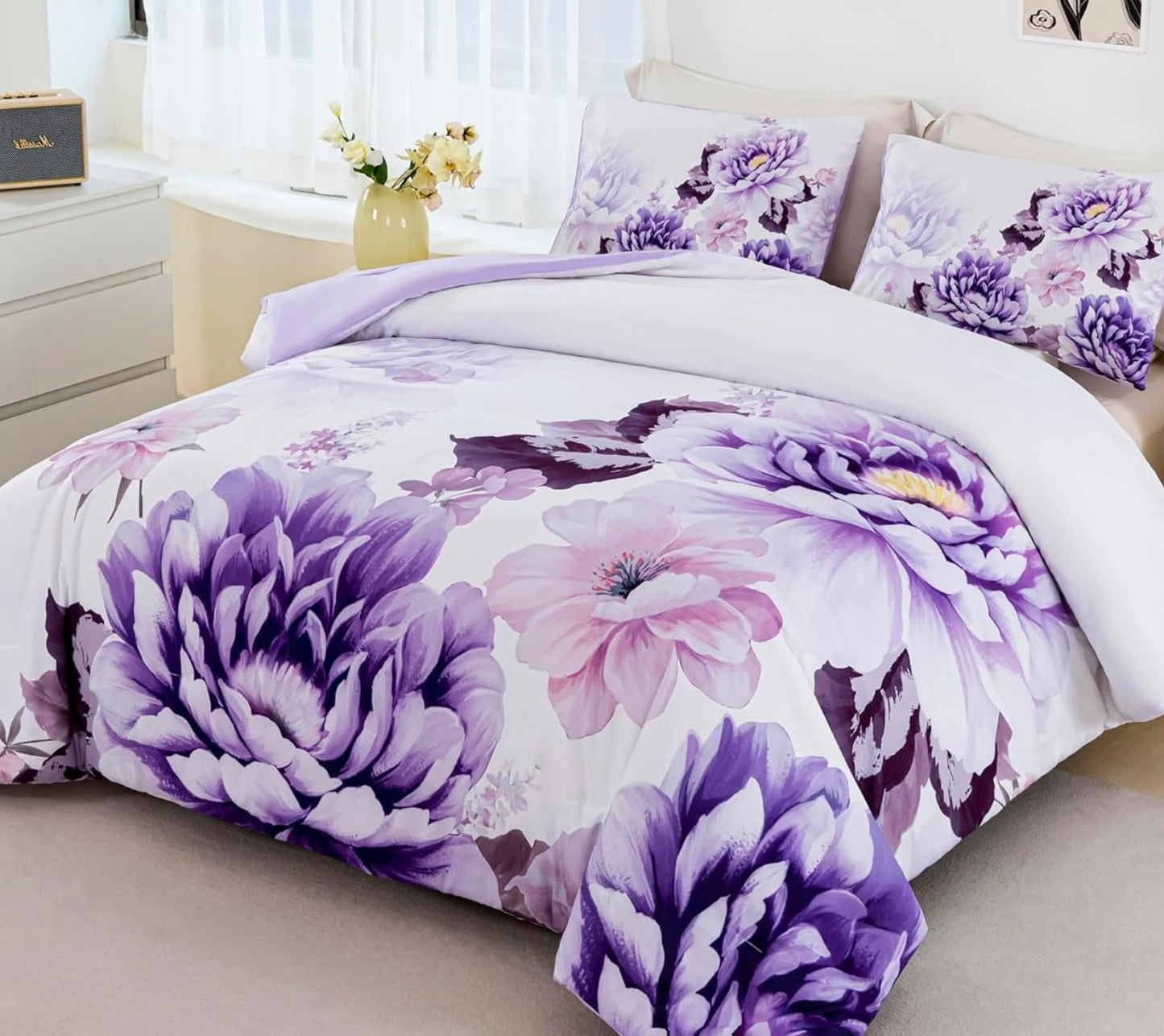 Dluxe Ave. ( KING) 3 Pcs Comforter Set/ Purple Floral