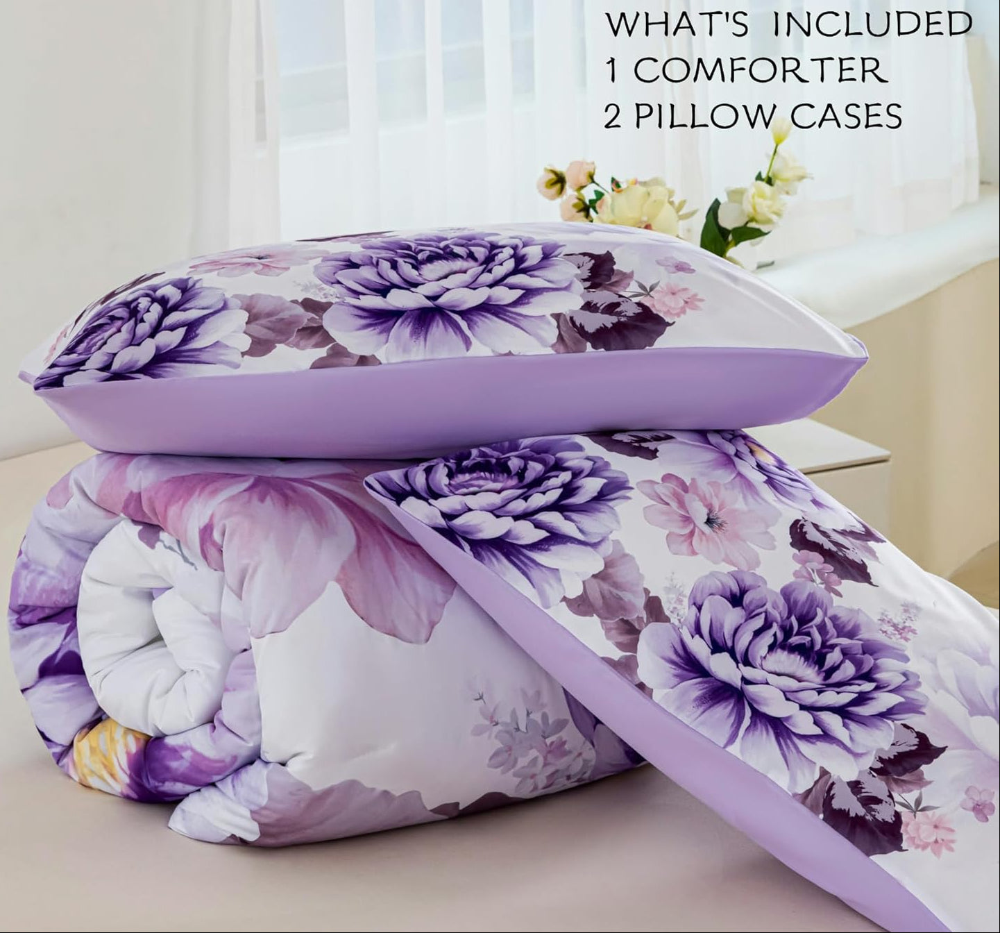 Dluxe Ave. ( KING) 3 Pcs Comforter Set/ Purple Floral
