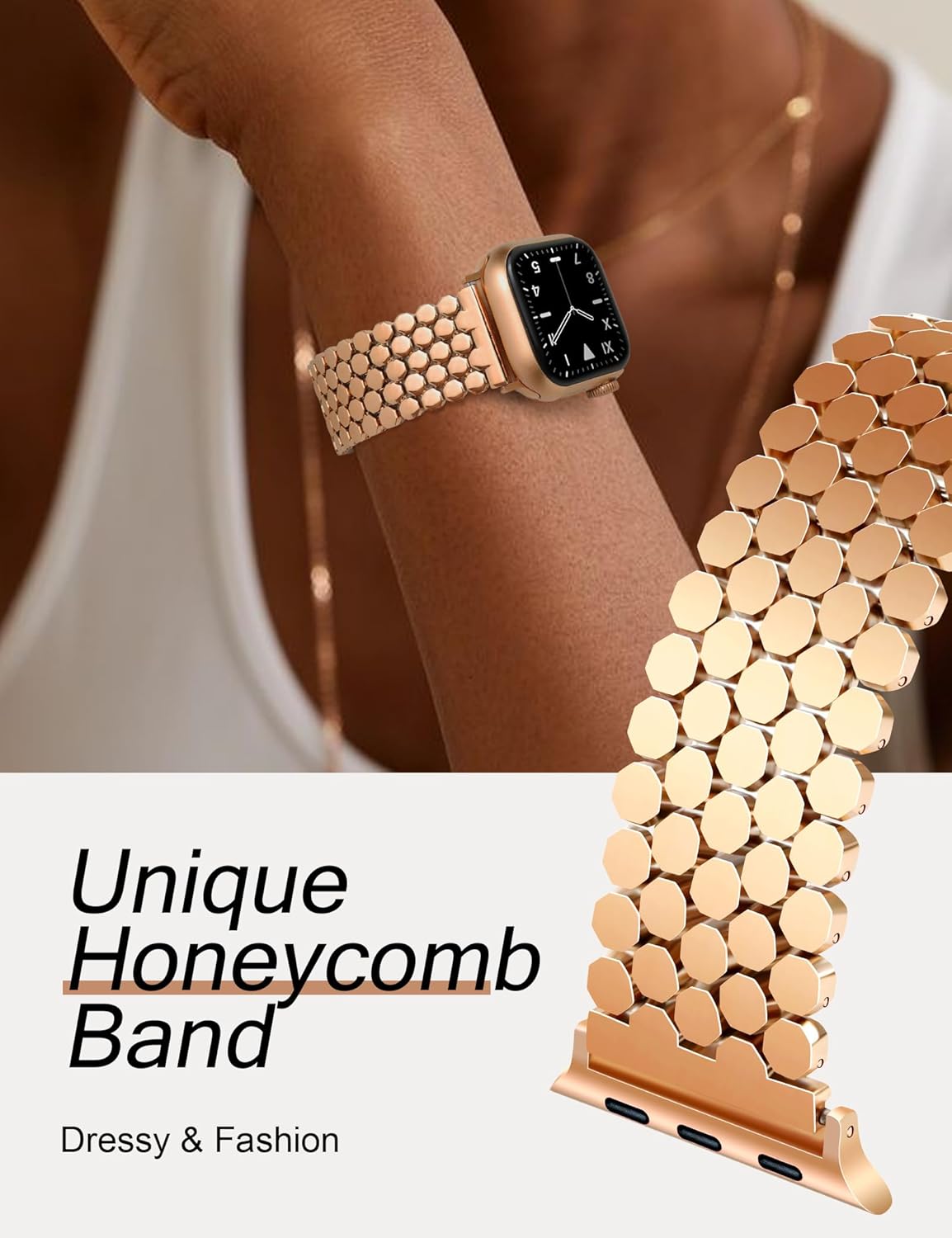 Dluxe Ave. JR.DM Honeycomb Bands Compatible with Apple Watch 38mm 40mm 41mm 42mm 44mm 45mm 46mm for Women,  Gold  Luxury Designer Metal Strap Replacement