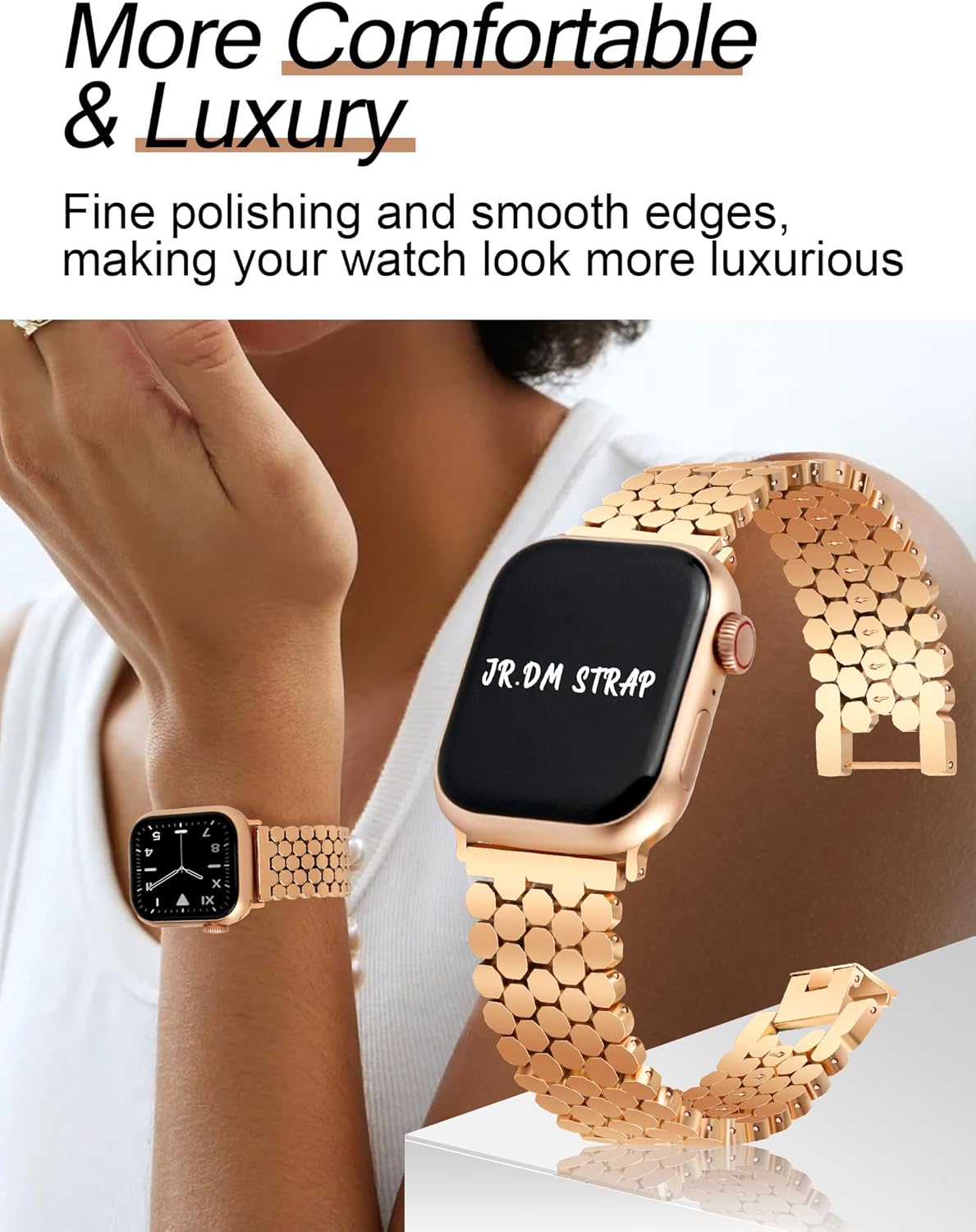 Dluxe Ave. JR.DM Honeycomb Bands Compatible with Apple Watch 38mm 40mm 41mm 42mm 44mm 45mm 46mm for Women,  Gold  Luxury Designer Metal Strap Replacement