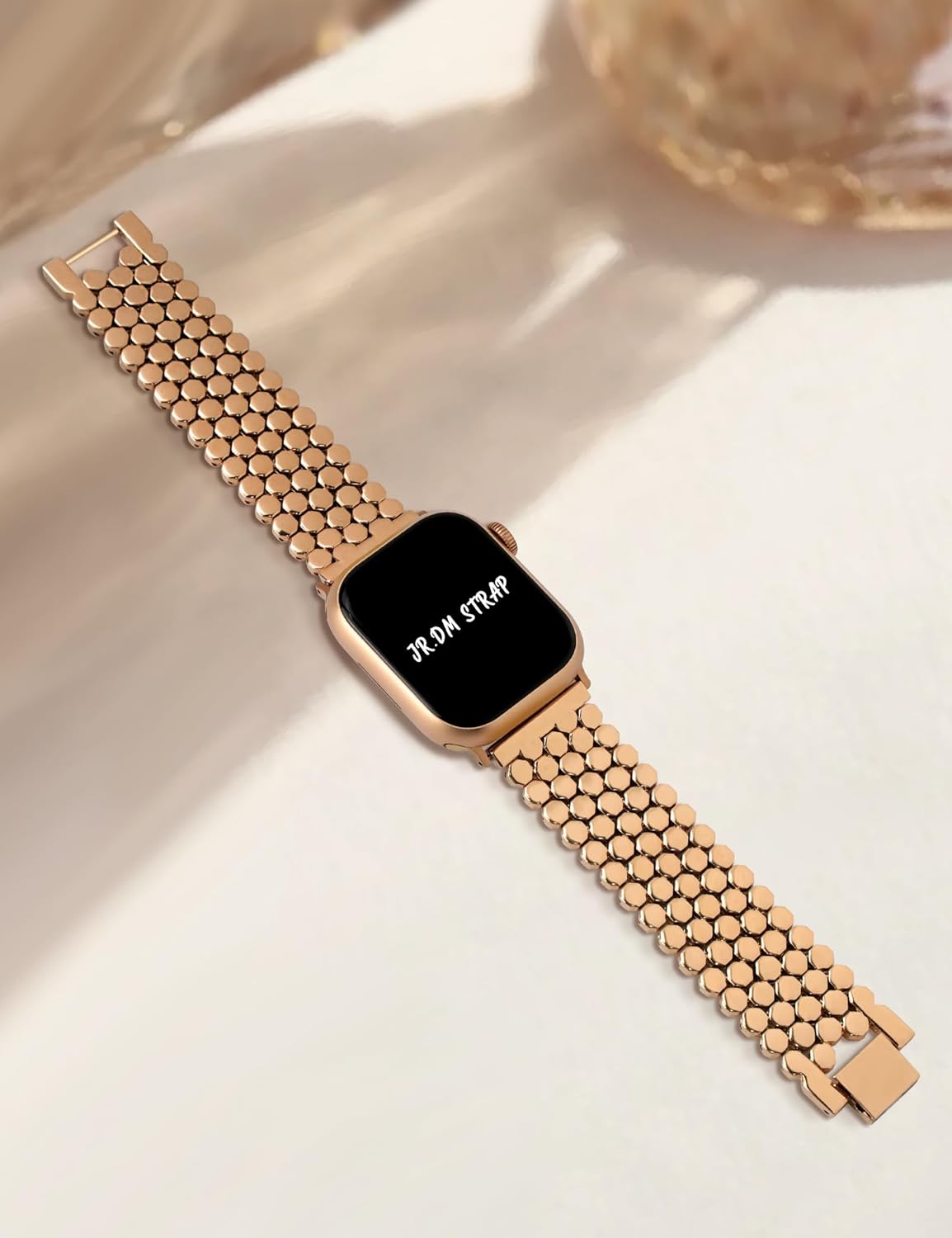 Dluxe Ave. JR.DM Honeycomb Bands Compatible with Apple Watch 38mm 40mm 41mm 42mm 44mm 45mm 46mm for Women,  Gold  Luxury Designer Metal Strap Replacement
