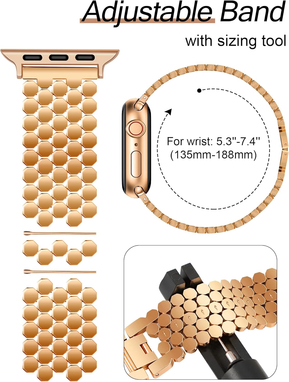 Dluxe Ave. JR.DM Honeycomb Bands Compatible with Apple Watch 38mm 40mm 41mm 42mm 44mm 45mm 46mm for Women,  Gold  Luxury Designer Metal Strap Replacement