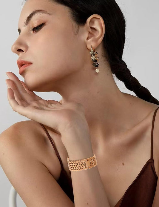 Dluxe Ave. JR.DM Honeycomb Bands Compatible with Apple Watch 38mm 40mm 41mm 42mm 44mm 45mm 46mm for Women,  Gold  Luxury Designer Metal Strap Replacement