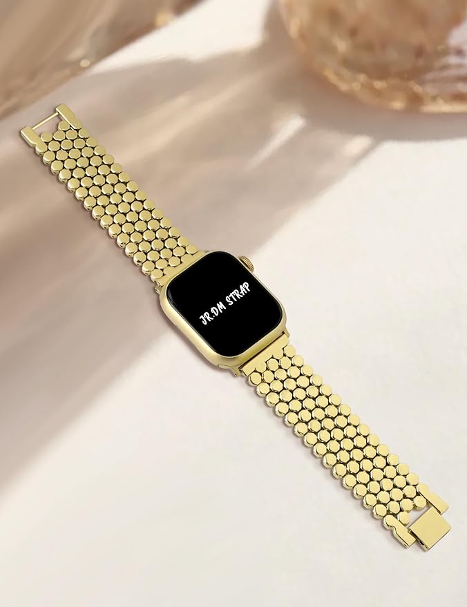 Dluxe Ave. JR.DM Honeycomb Bands Compatible with Apple Watch 38mm 40mm 41mm 42mm 44mm 45mm 46mm for Women,  Gold  Luxury Designer Metal Strap Replacement