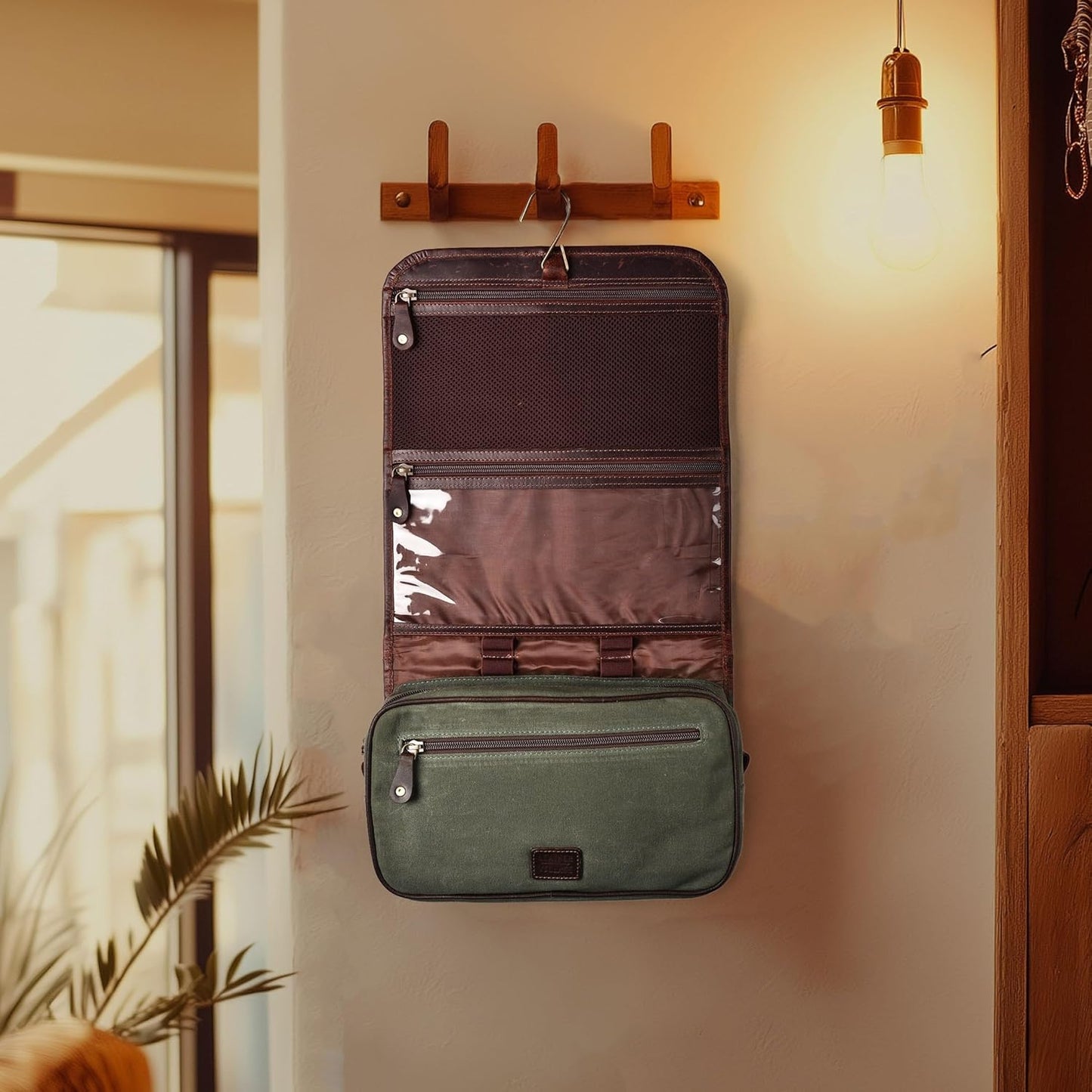 Dluxe Ave. Hanging Toiletry Bag for Men & Women/ Leather/ Red