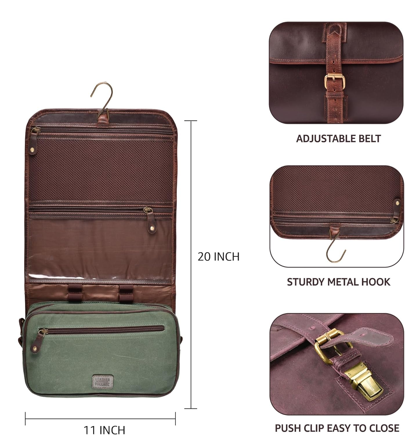Dluxe Ave. Hanging Toiletry Bag for Men & Women/ Leather/ Red