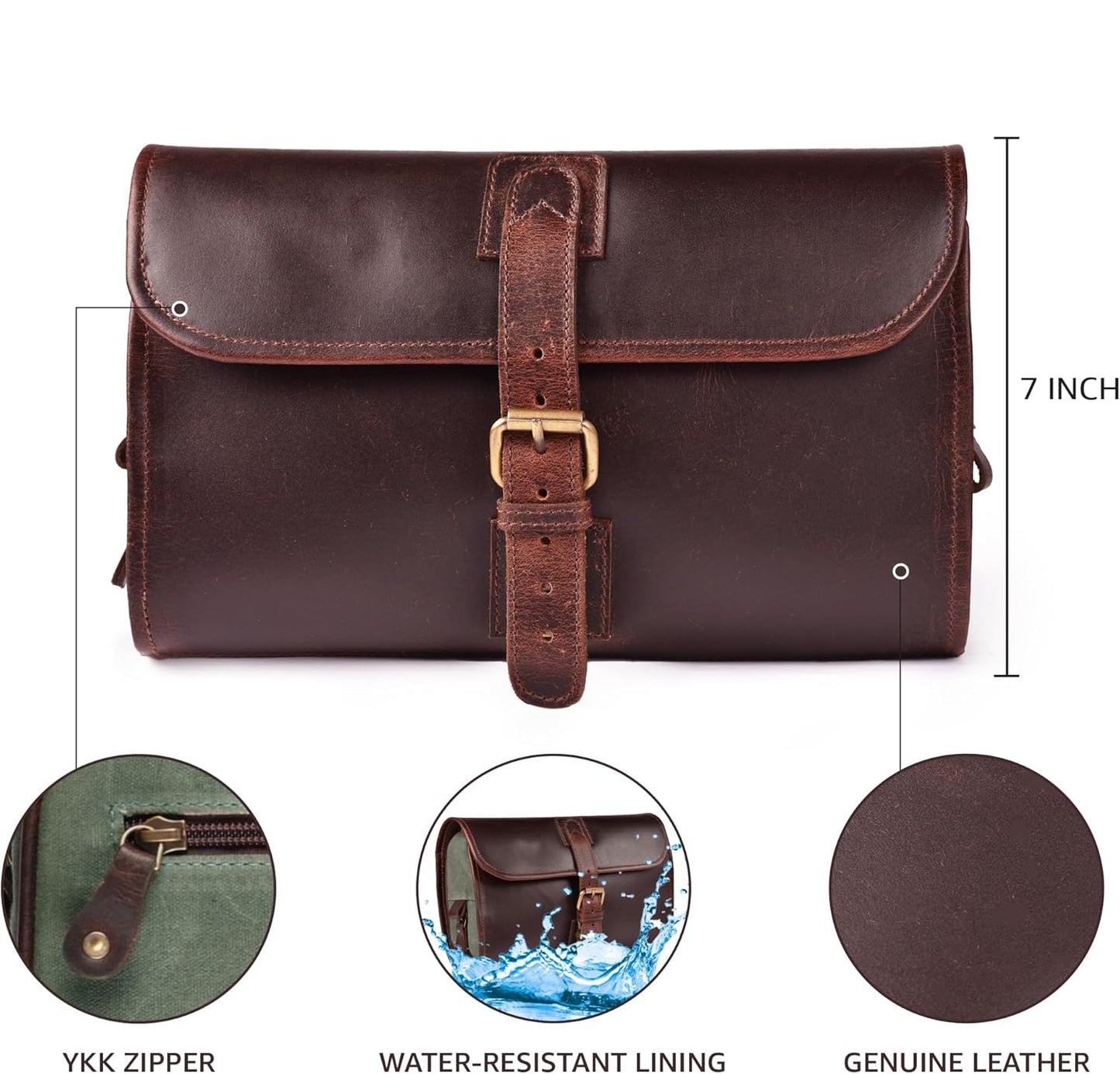 Dluxe Ave. Hanging Toiletry Bag for Men & Women/ Leather/ Red
