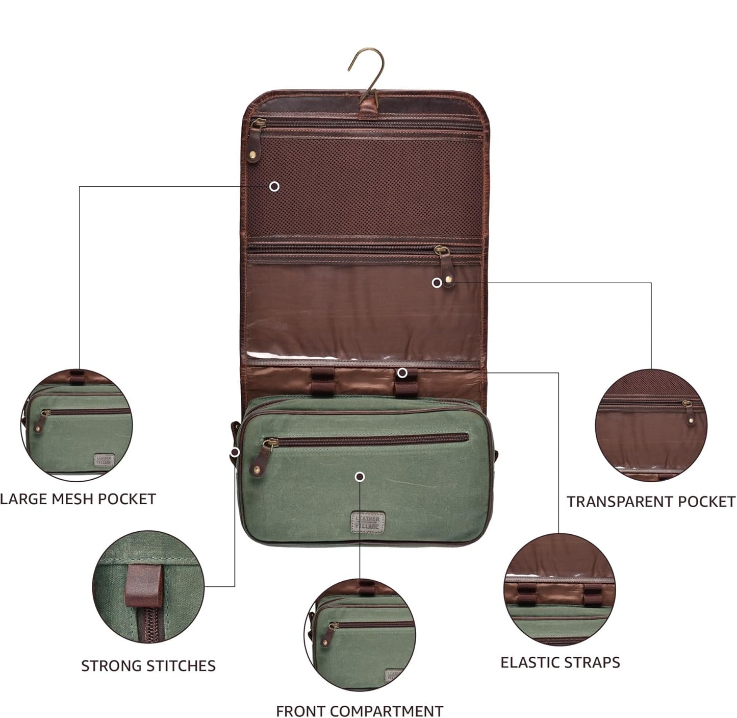 Dluxe Ave. Hanging Toiletry Bag for Men & Women/ Leather/ Red