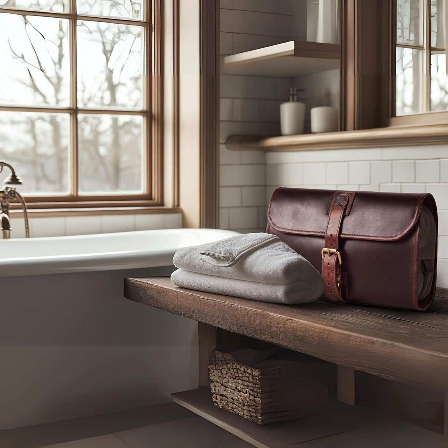 Dluxe Ave. Hanging Toiletry Bag for Men & Women/ Leather/ Red