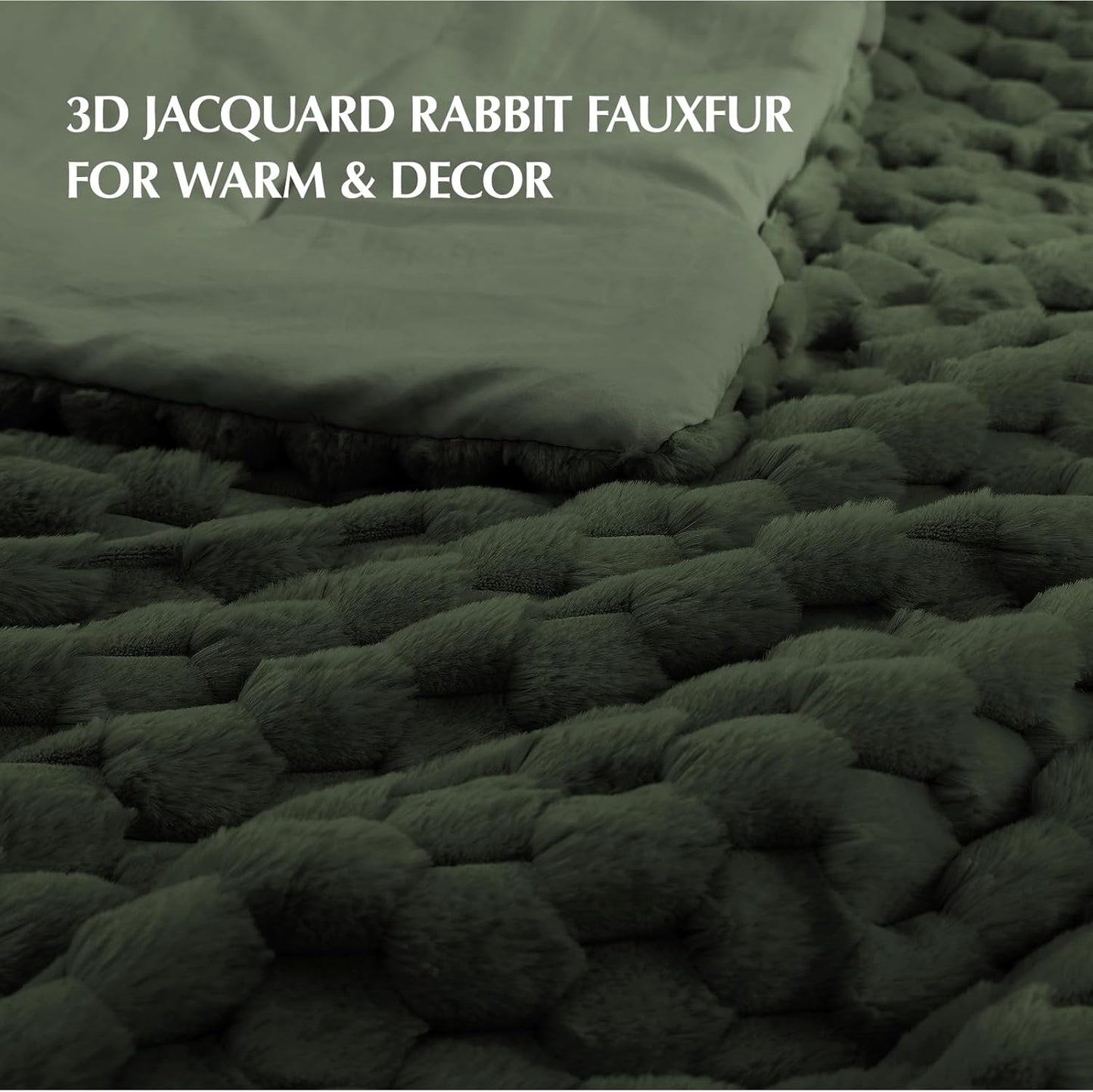 Dluxe Ave. ( KING) 3 Pcs Fluffy Comforter Set, Luxury Rabbit Faux Fur,Thick Plush Bed Comforter, Olive Green