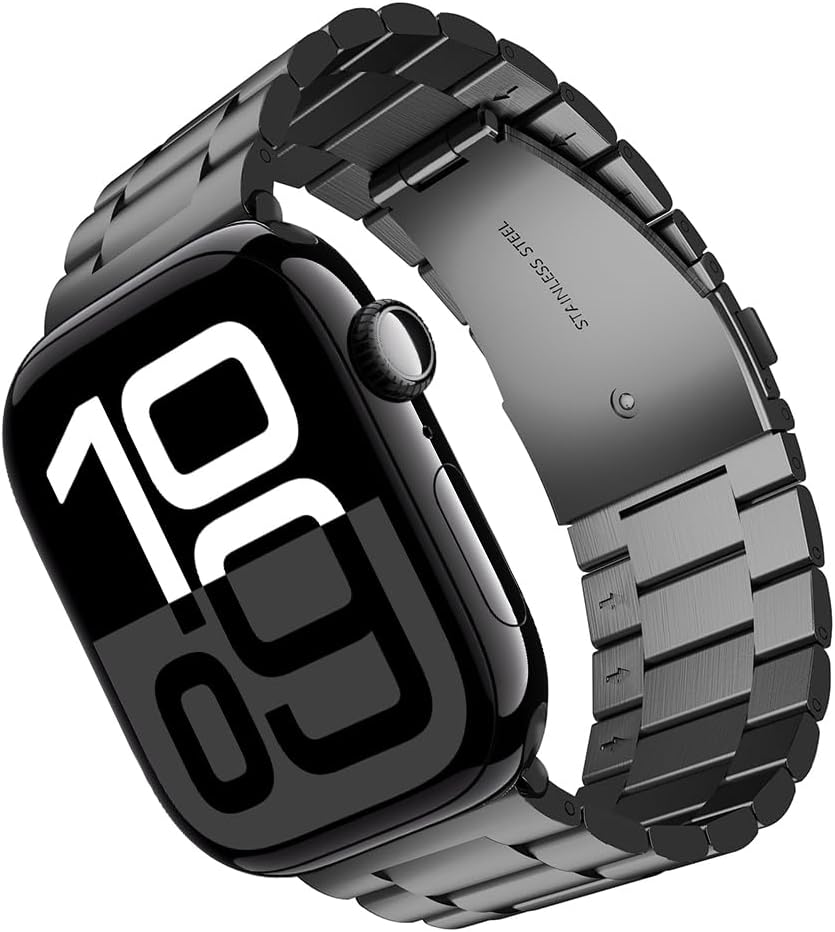 Dluxe Ave. ARTCHE Compatible with Apple Watch Bands Series 10 46mm Ultra 2/Ultra 49mm Series 9/8/7 45mm Series 6/SE/SE2/5/4 44mm Series 3/2/1 42mm Stainless Steel Metal Watch Band for iWatch Strap Black