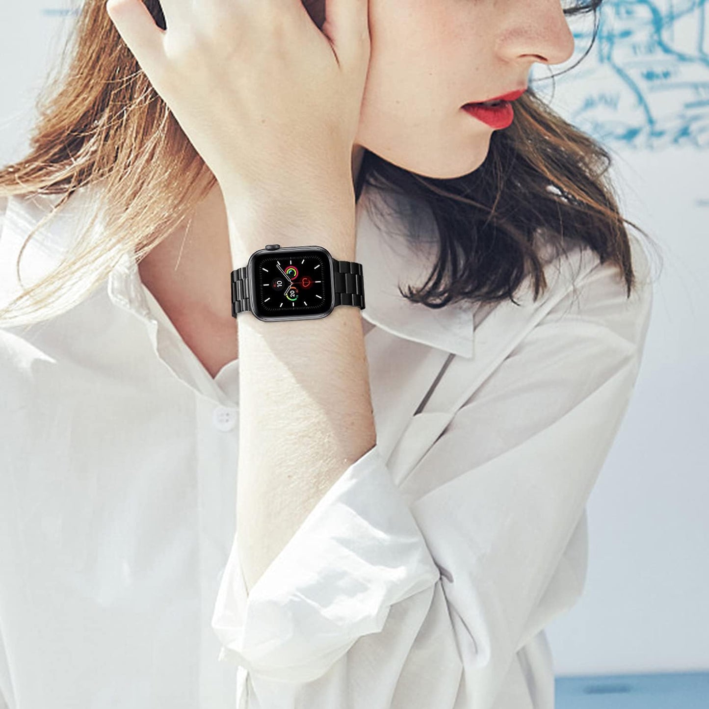 Dluxe Ave. ARTCHE Compatible with Apple Watch Bands Series 10 46mm Ultra 2/Ultra 49mm Series 9/8/7 45mm Series 6/SE/SE2/5/4 44mm Series 3/2/1 42mm Stainless Steel Metal Watch Band for iWatch Strap Black