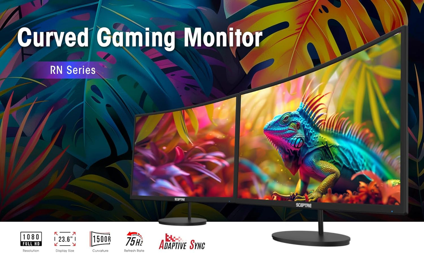 Dluxe Ave. Generic 2X Pack - Curved 27 Inch Monitor FHD 100Hz Computer Monitor HDMI X2 VGA R1500 1ms 100% sRGB Build-in Speakers VESA Mount Tilt Professional and Gaming Monitor – Machine Black 2X Pack