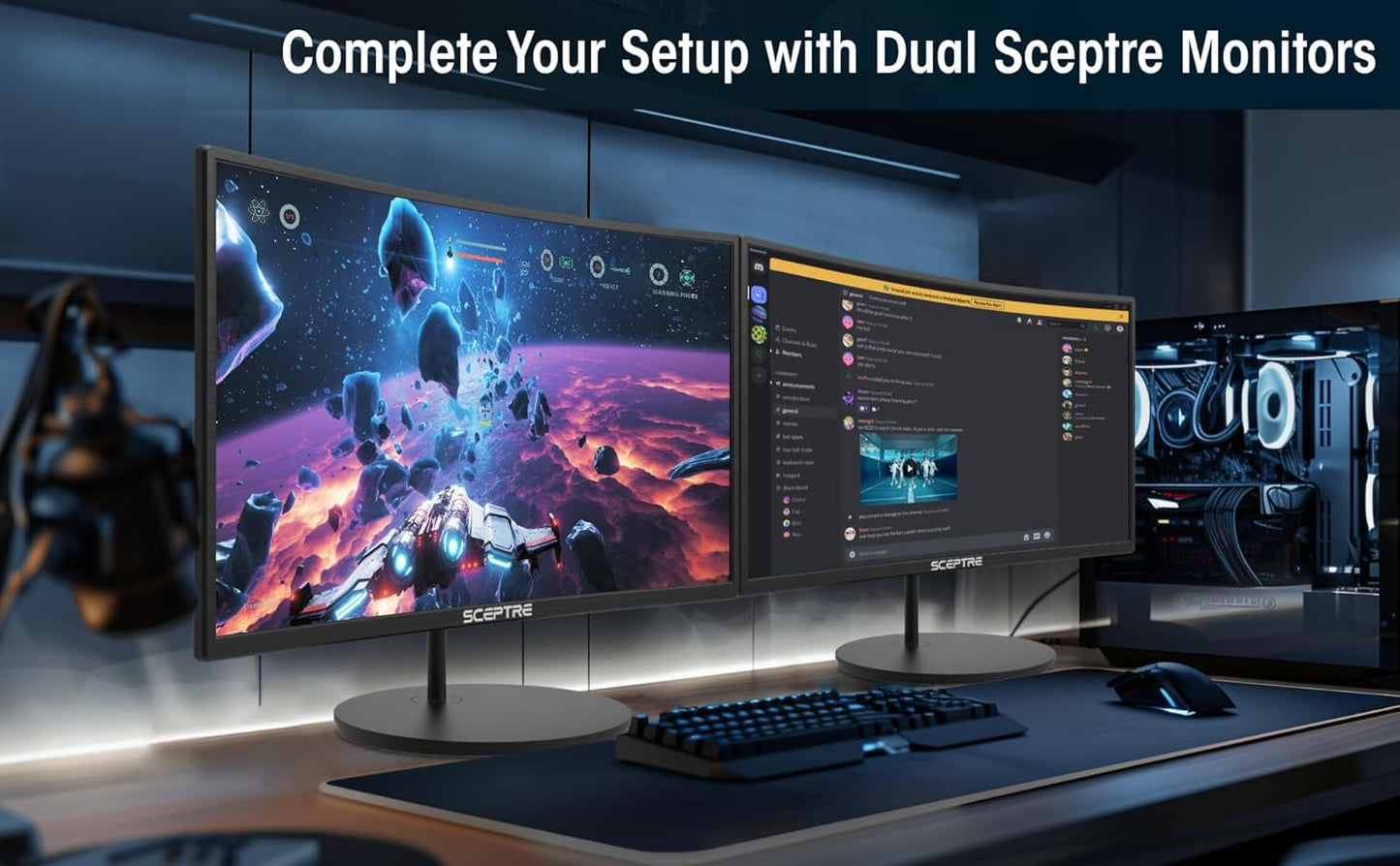 Dluxe Ave. Generic 2X Pack - Curved 27 Inch Monitor FHD 100Hz Computer Monitor HDMI X2 VGA R1500 1ms 100% sRGB Build-in Speakers VESA Mount Tilt Professional and Gaming Monitor – Machine Black 2X Pack