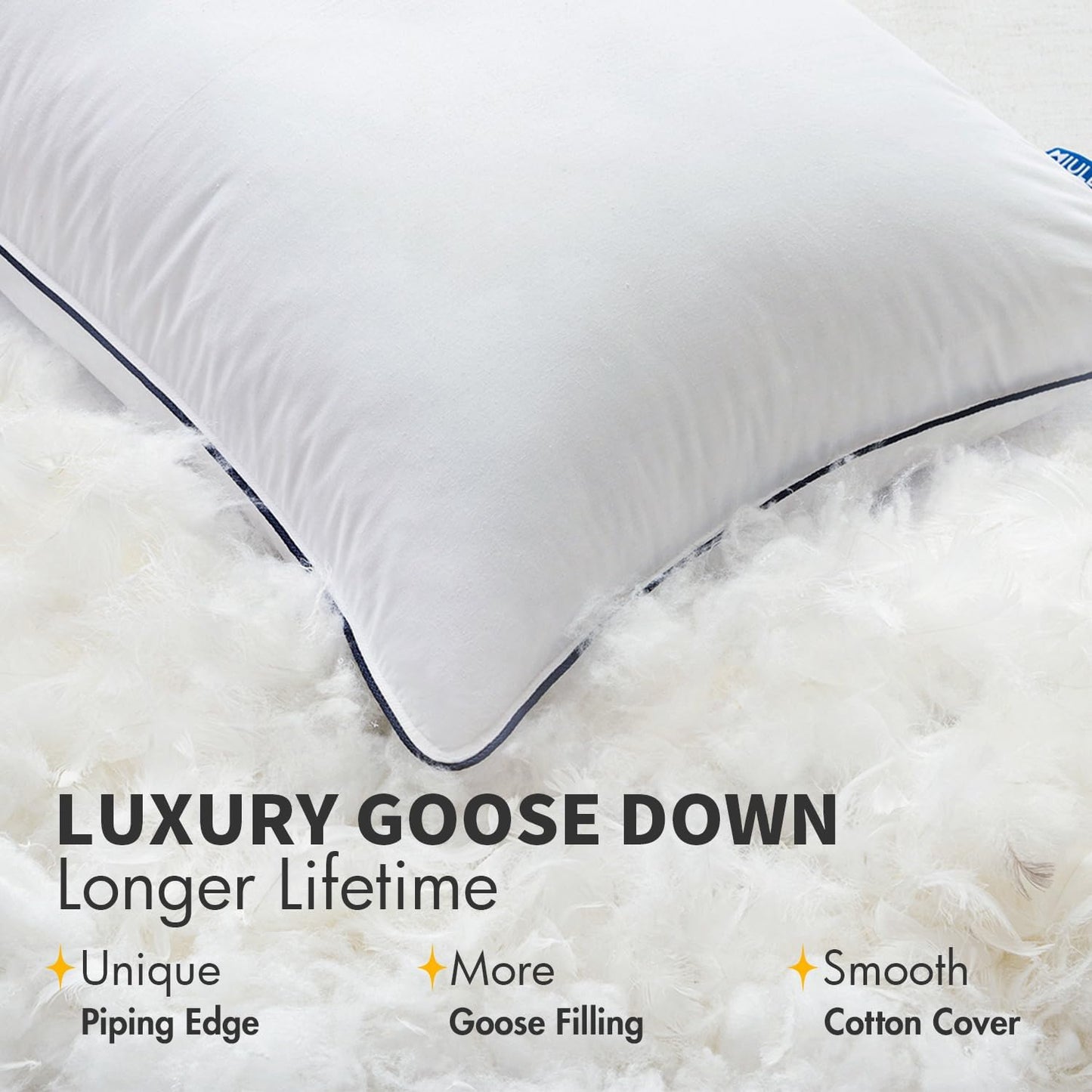 Dluxe Ave. Bed Pillows Standard Size Set of 2, Goose Feather Down, Decorative Pillows, 20x26