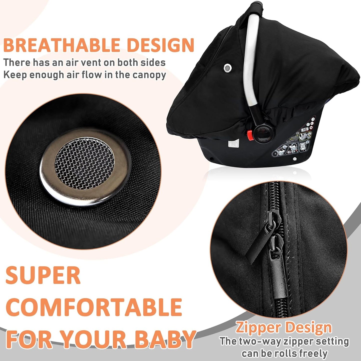 Dluxe Ave. Waterproof Winter Baby Car Seat Cover Carseat Cover Boys Cozy & Warm Cover Infant Car Seat Canopy Universal Cold Weather Shield Black