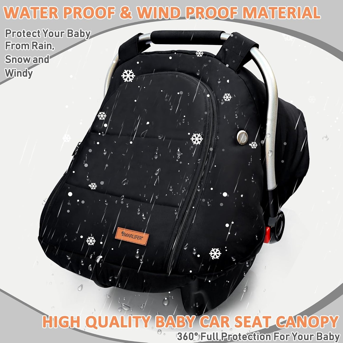 Dluxe Ave. Waterproof Winter Baby Car Seat Cover Carseat Cover Boys Cozy & Warm Cover Infant Car Seat Canopy Universal Cold Weather Shield Black
