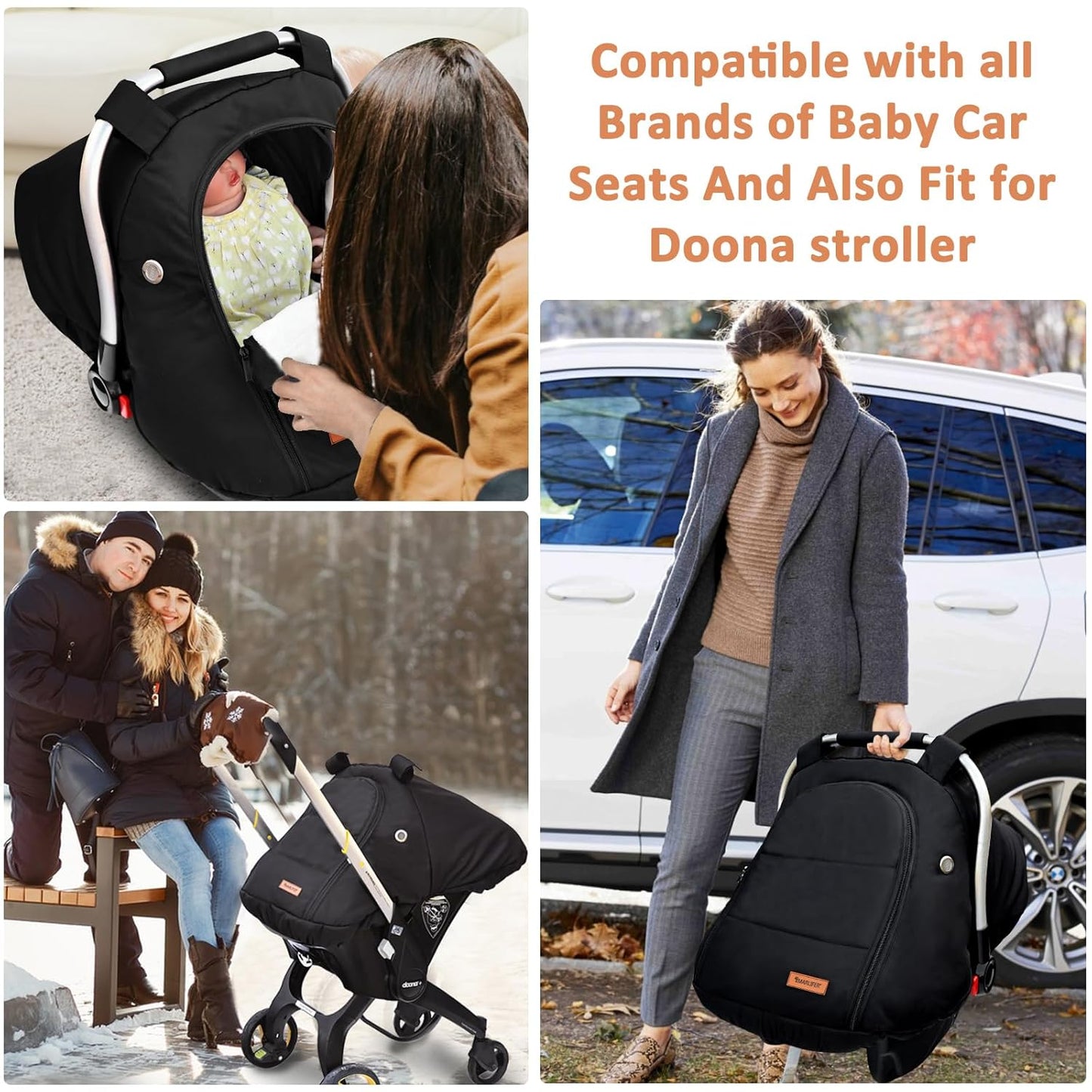Dluxe Ave. Waterproof Winter Baby Car Seat Cover Carseat Cover Boys Cozy & Warm Cover Infant Car Seat Canopy Universal Cold Weather Shield Black