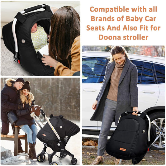 Dluxe Ave. Waterproof Winter Baby Car Seat Cover Carseat Cover Boys Cozy & Warm Cover Infant Car Seat Canopy Universal Cold Weather Shield Black