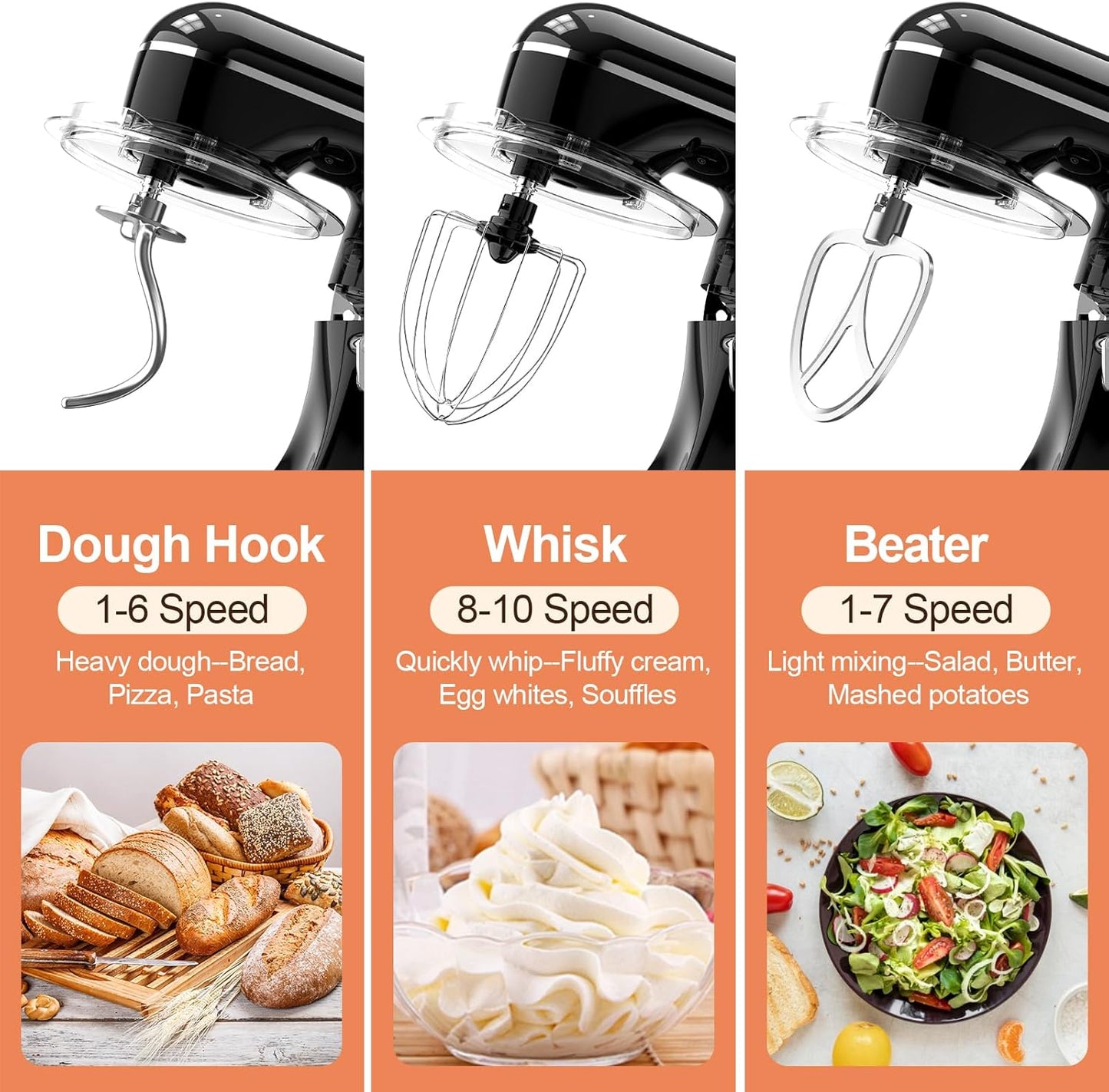 Dluxe Ave. 3-IN-1 Electric Stand Mixer/ 6.5QT Bowl 10-Speed Kitchen Mixer (Black)