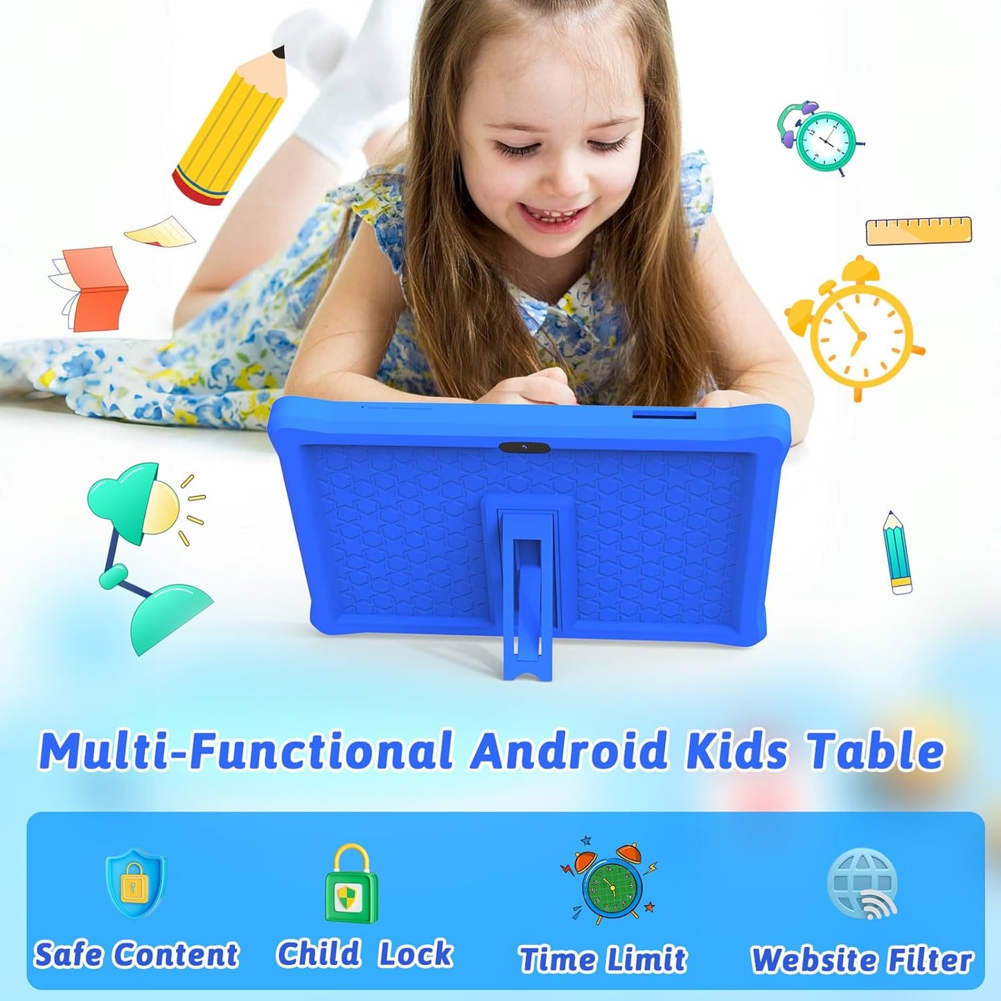 Dluxe Ave. Kids Tablet 10 inch Tablet Android 12 Tablet for Kids 4GB RAM 64GB ROM Tablets 10 inch IPS Touch Screen 1280x800 Iwawa & Parent Control kid Tablet WiFi Dual Camera 6000mAh Battery Shockproof Case