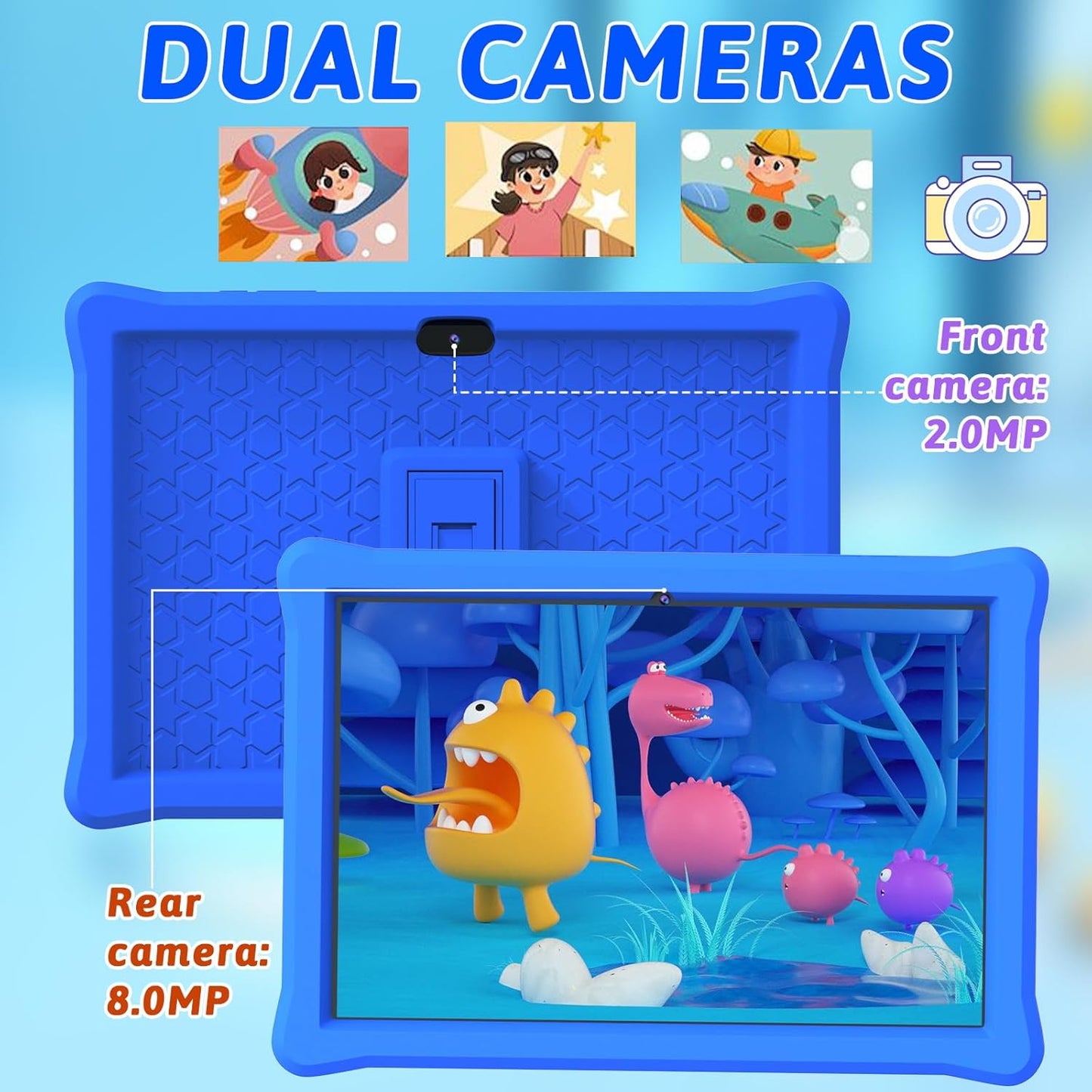 Dluxe Ave. Kids Tablet 10 inch Tablet Android 12 Tablet for Kids 4GB RAM 64GB ROM Tablets 10 inch IPS Touch Screen 1280x800 Iwawa & Parent Control kid Tablet WiFi Dual Camera 6000mAh Battery Shockproof Case