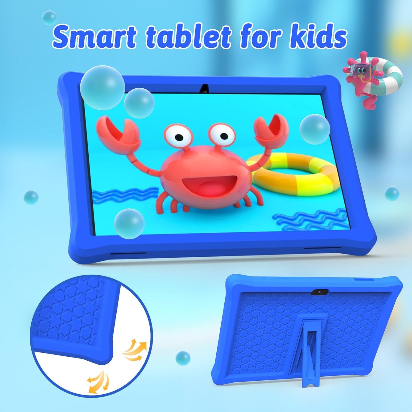 Dluxe Ave. Kids Tablet 10 inch Tablet Android 12 Tablet for Kids 4GB RAM 64GB ROM Tablets 10 inch IPS Touch Screen 1280x800 Iwawa & Parent Control kid Tablet WiFi Dual Camera 6000mAh Battery Shockproof Case