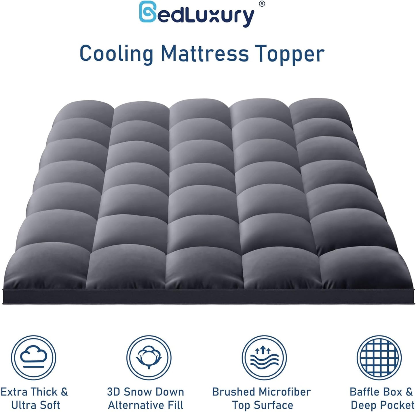 Dluxe Ave. ( FULL ) Mattress Topper Extra Thick Pillow top, Grey