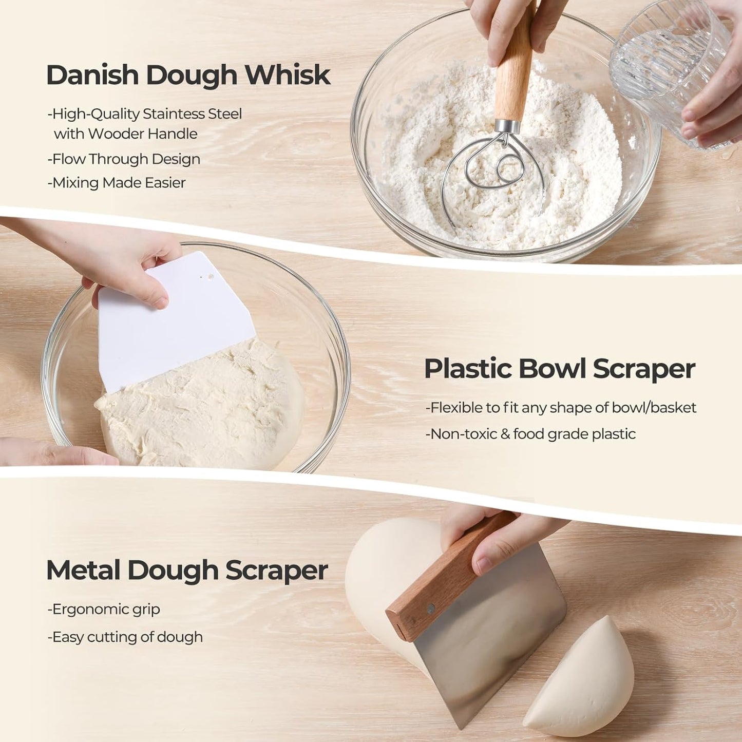 Dluxe Ave. Bread Proofing Basket Set/ 9" Round & 10" Oval with Linen Liner Fermented Cloth