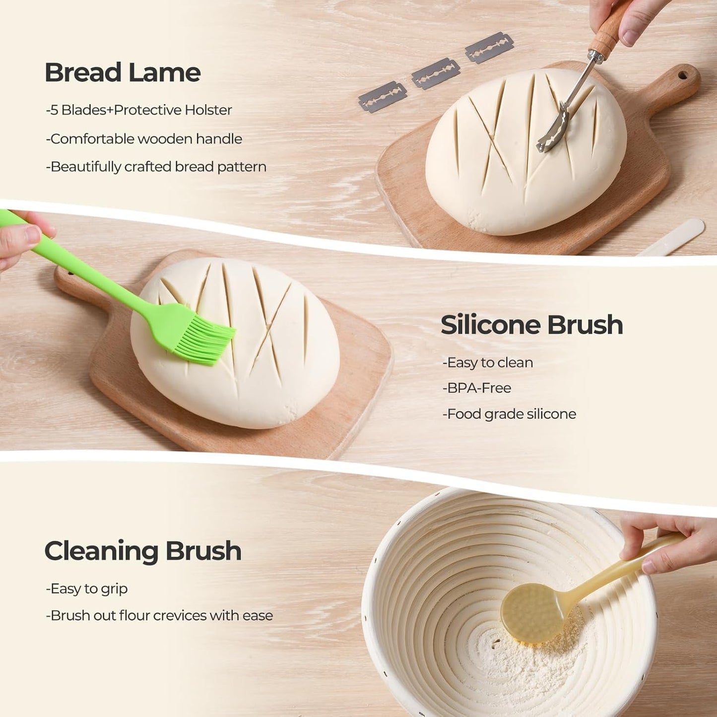 Dluxe Ave. Bread Proofing Basket Set/ 9" Round & 10" Oval with Linen Liner Fermented Cloth
