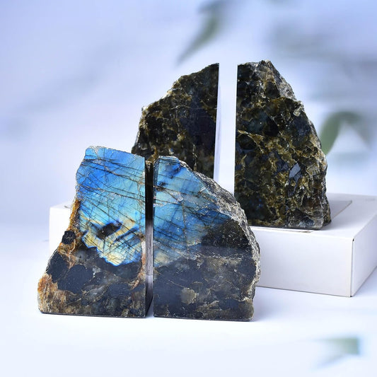 Dluxe Ave. Blue Labradorite Bookends Heavy Duty Crystal Stone Book Holders  Small 1 Pair 2-3 Lbs