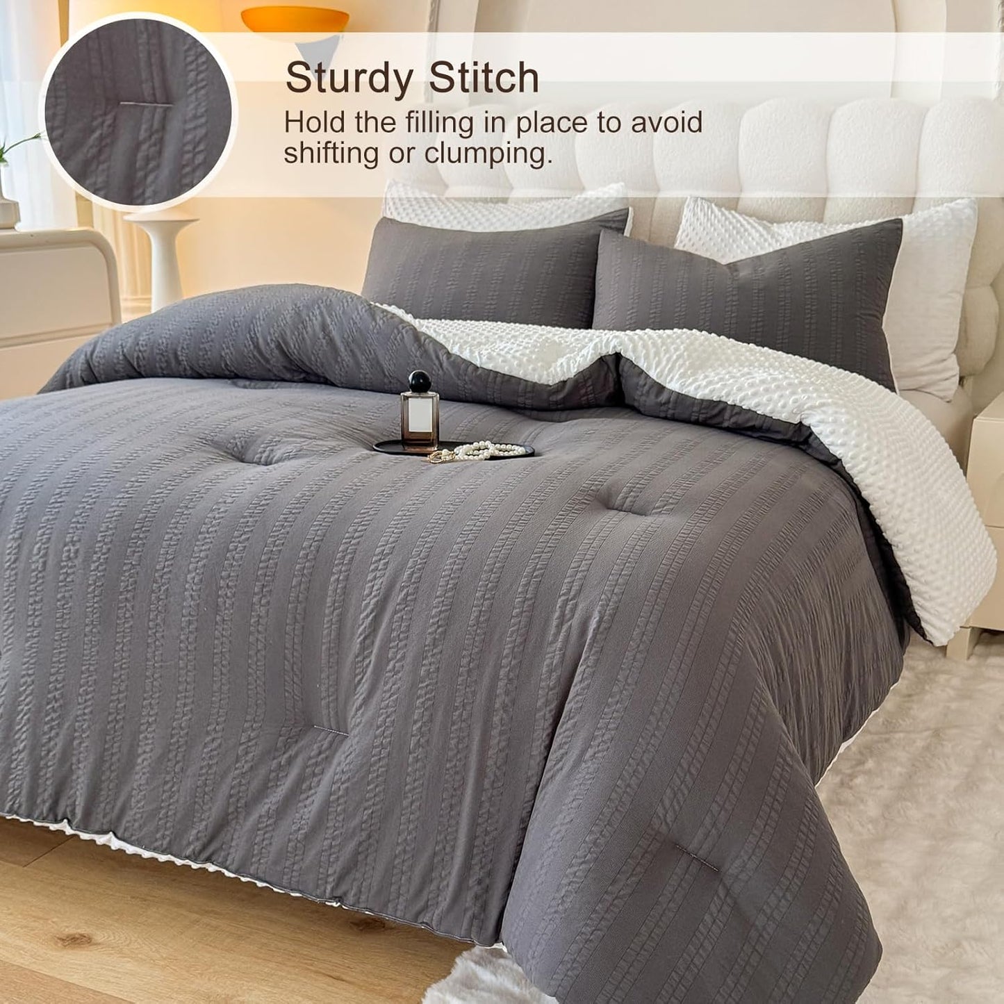 Dluxe Ave. ( TWIN ) 2 Pcs Tufted Boho Comforter Set/ for All Season/ Grey 68"X90"