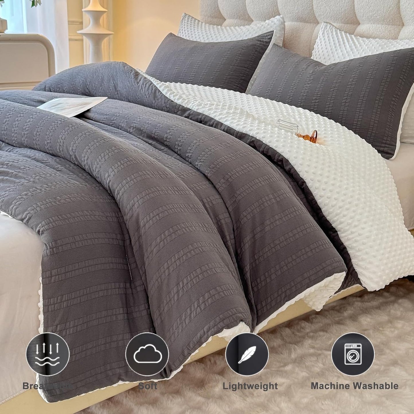 Dluxe Ave. ( TWIN ) 2 Pcs Tufted Boho Comforter Set/ for All Season/ Grey 68"X90"