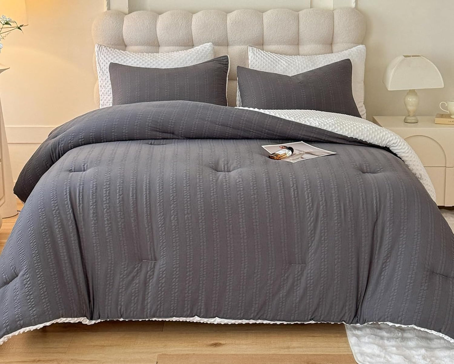 Dluxe Ave. ( TWIN ) 2 Pcs Tufted Boho Comforter Set/ for All Season/ Grey 68"X90"