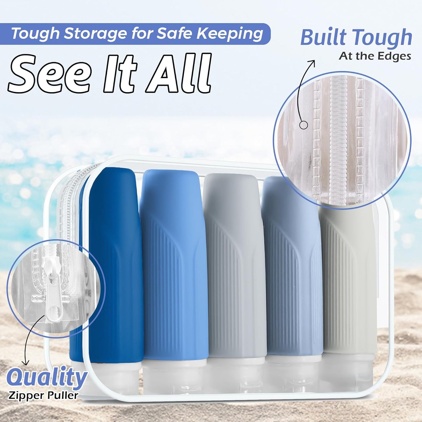 Dluxe Ave. 3 Oz Silicone Travel Bottles for Toiletries/ Set of 5 TSA Approved/ Blue