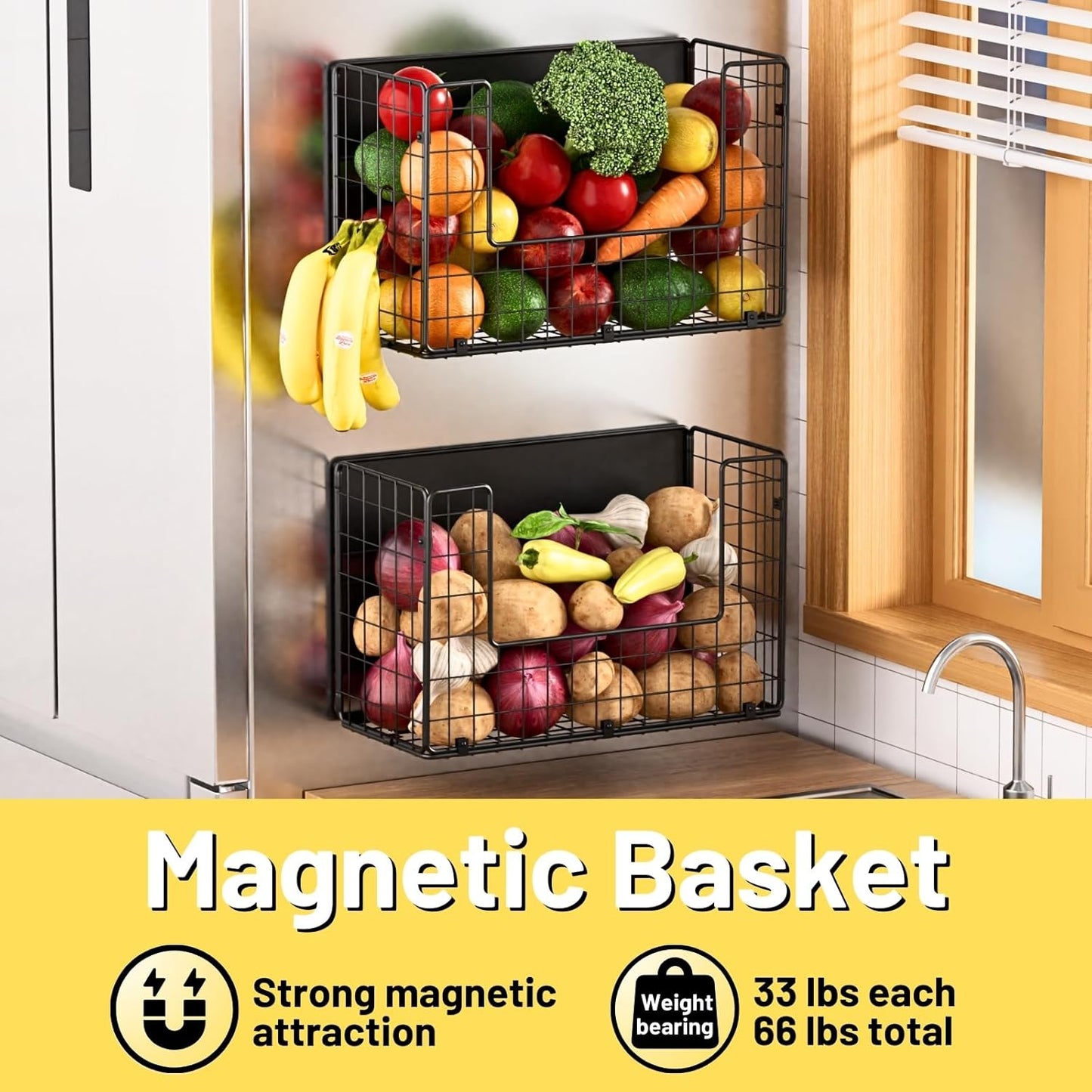Dluxe Ave. Magnetic Shelf for Fridge Fruit Potato & Onion Storage Bins