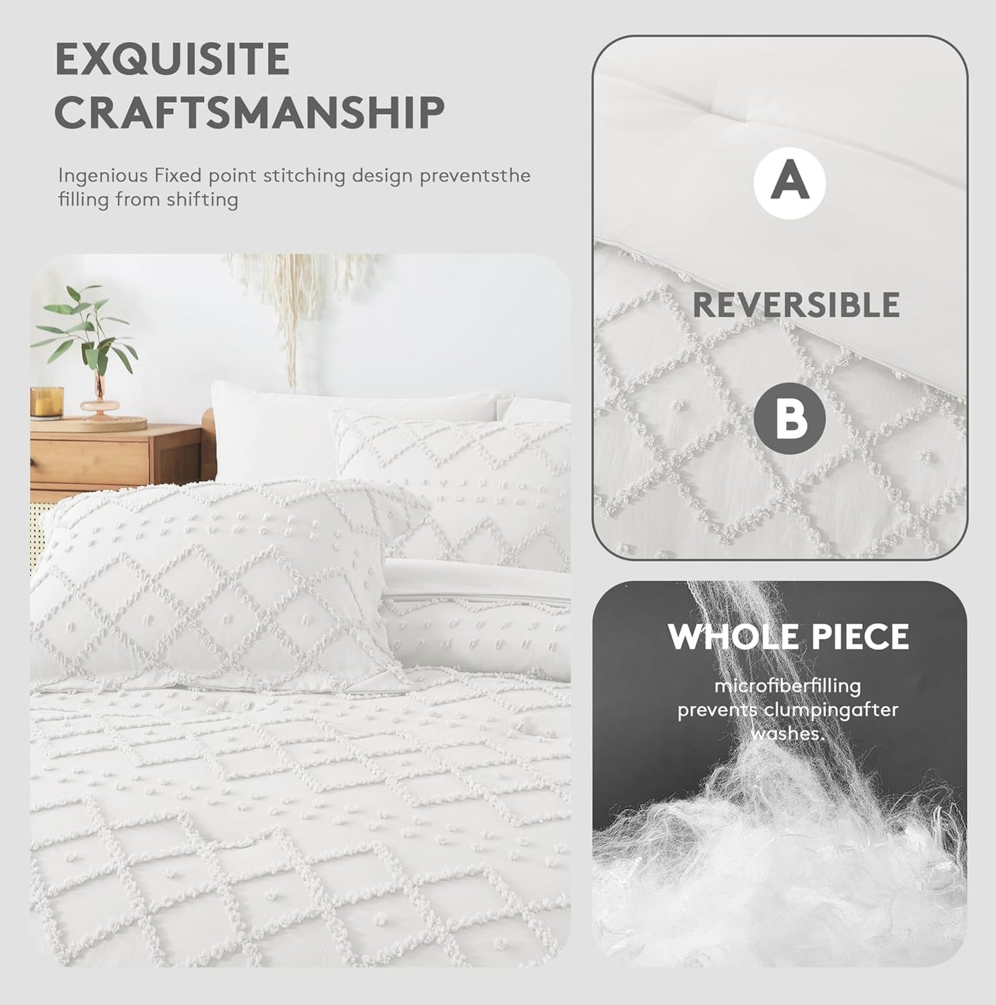 Dluxe Ave. ( QUEEN ) 7 Pcs Comforters Set with Sheets/ White