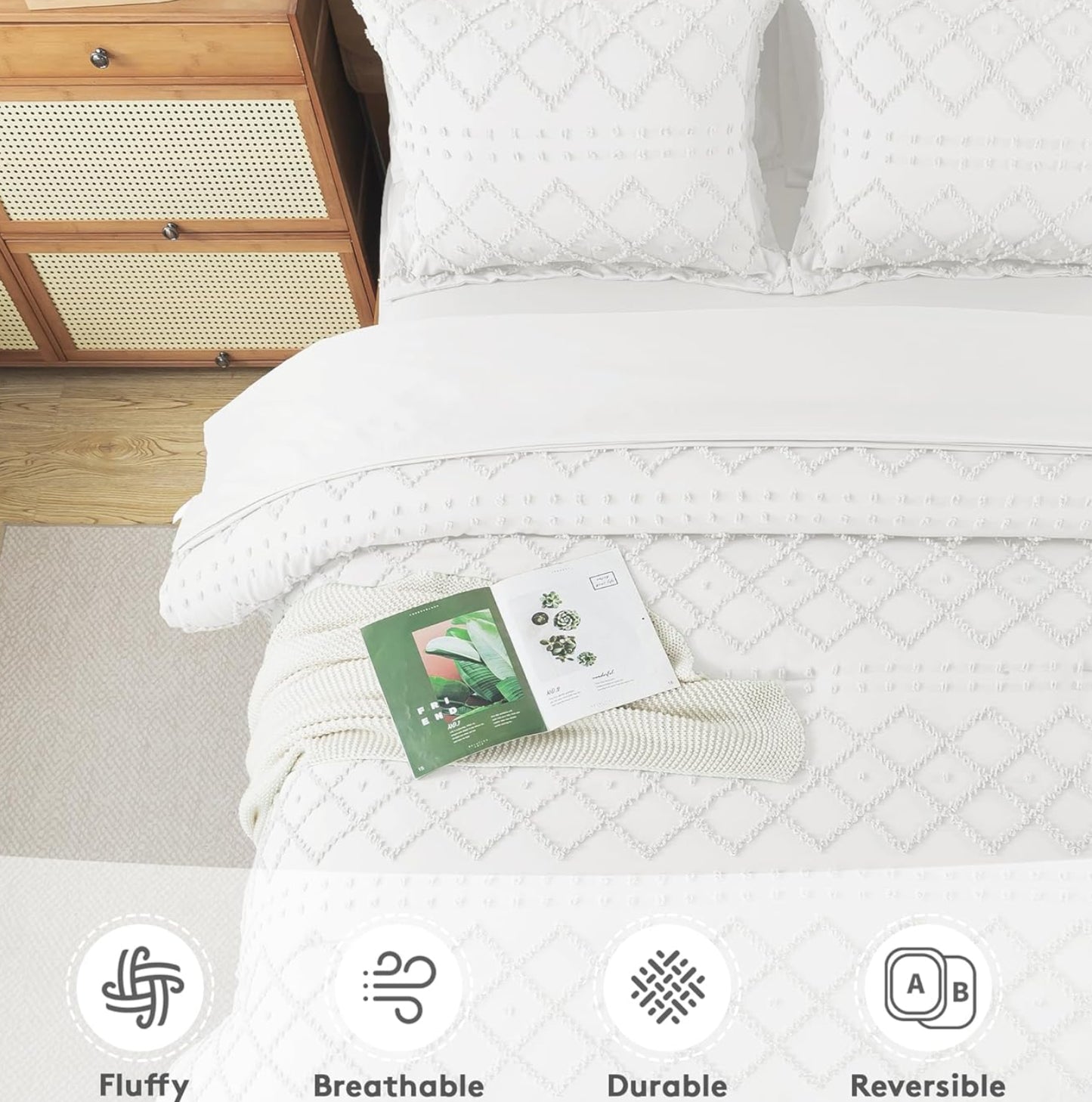 Dluxe Ave. ( QUEEN ) 7 Pcs Comforters Set with Sheets/ White