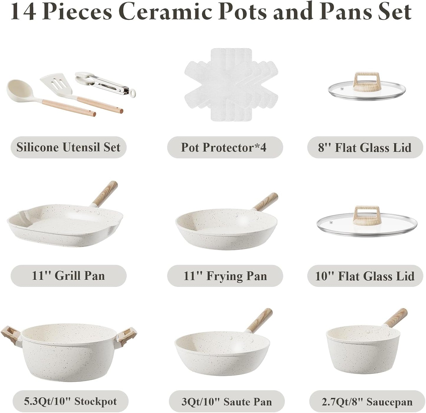 Dluxe Ave. 14 Pcs Pots and Pans Set / Non Stick Large Capacity Ceramic Cookware