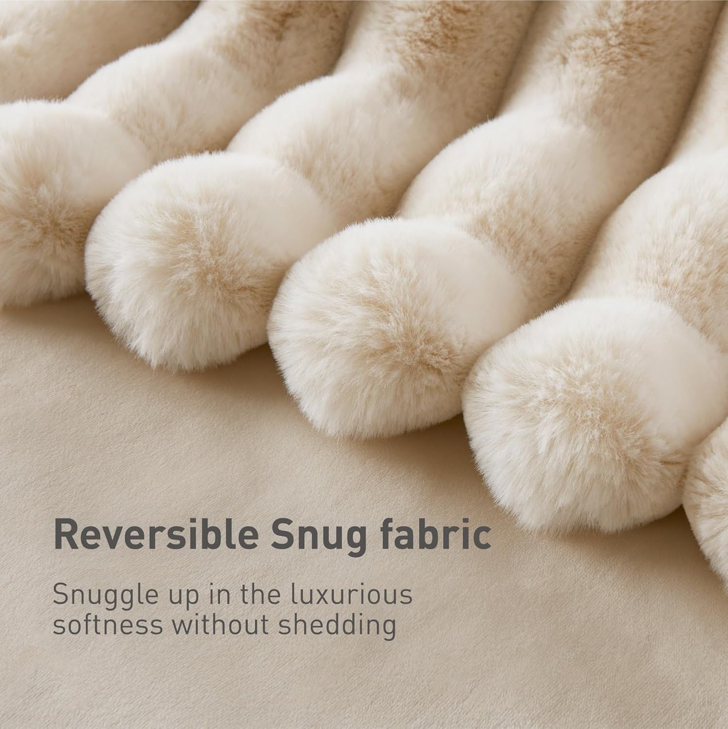 Dluxe Ave. ( TWIN )Ultra Soft Faux Rabbit Fur Striped Throw Blanket, Luxury Plush, Thick & Warm, 750GSM (Beige 60"x80")