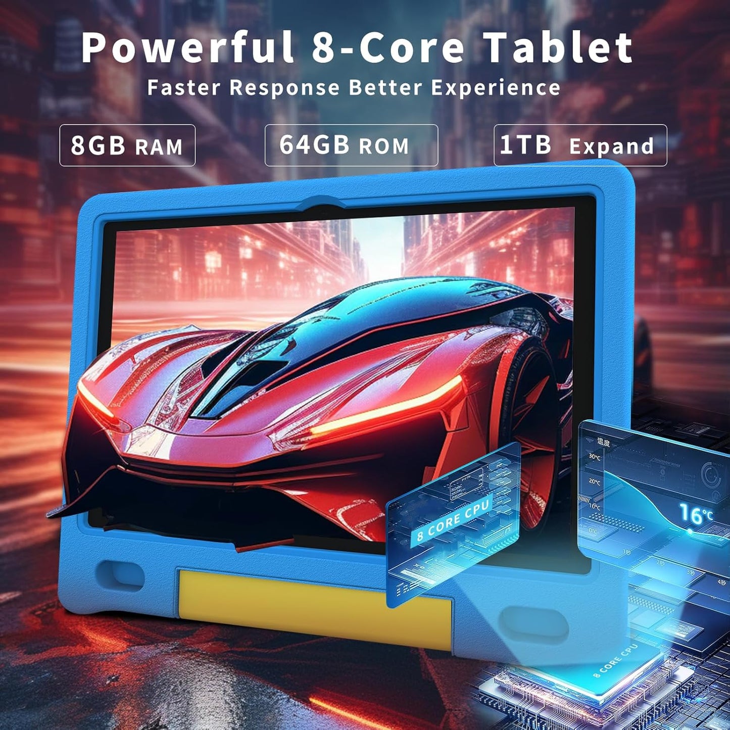 Dluxe Ave.ITDULCET Kids Tablet 10 inch Android 14 Tablet for Kids 8GB RAM 64GB ROM Octa-Core Fast-Charging Battery Toddler Tablet with Shockproof Case Bluetooth WiFi Parental Control Dual Camera GPS