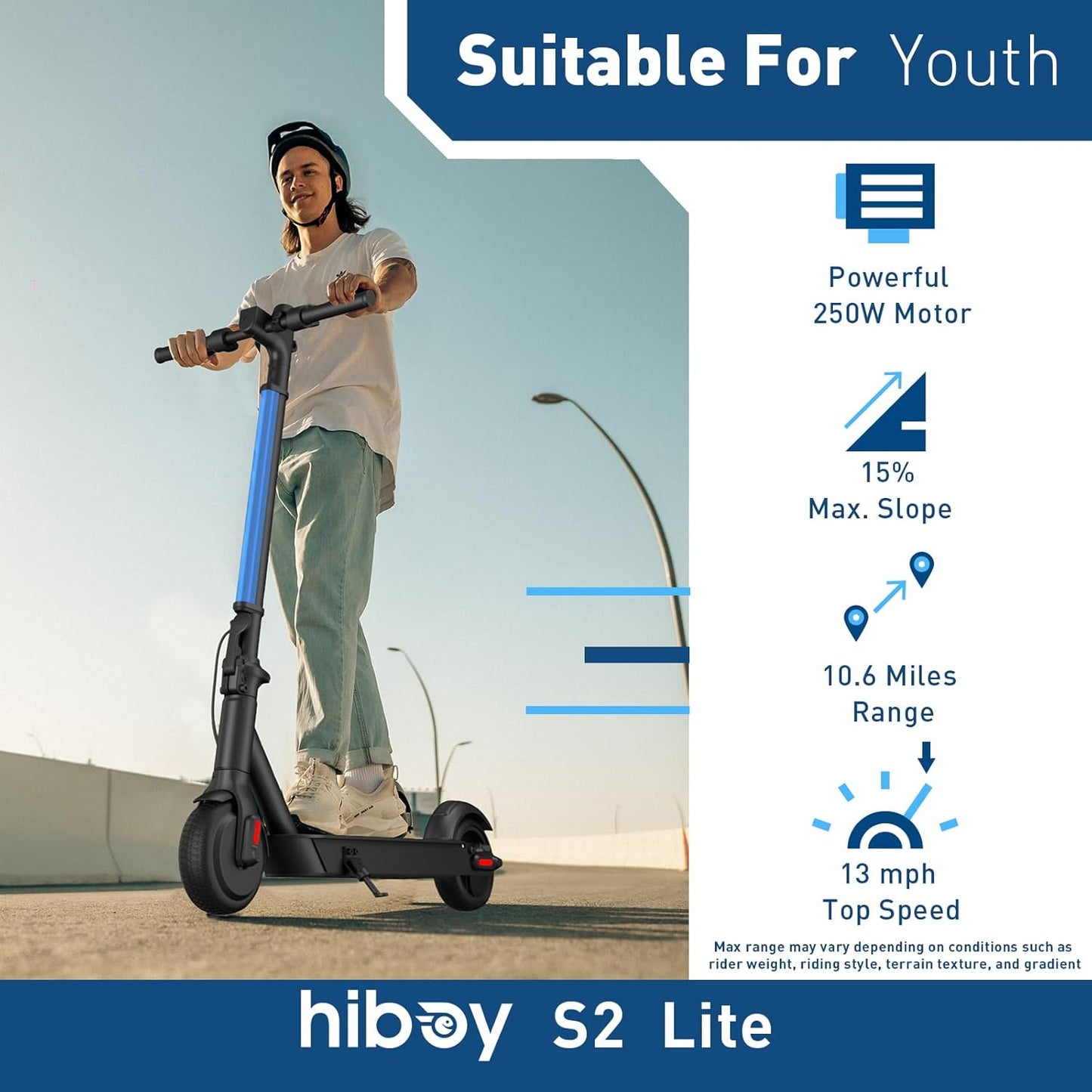 Dluxe Ave. Hiboy Electric Scooter 350W Peak Motor 13 MPH 10.6 Mile Range Foldable Lightweight UL 2272 Certified Dual Braking System E-Scooter for Teens Commuting and Campus Use