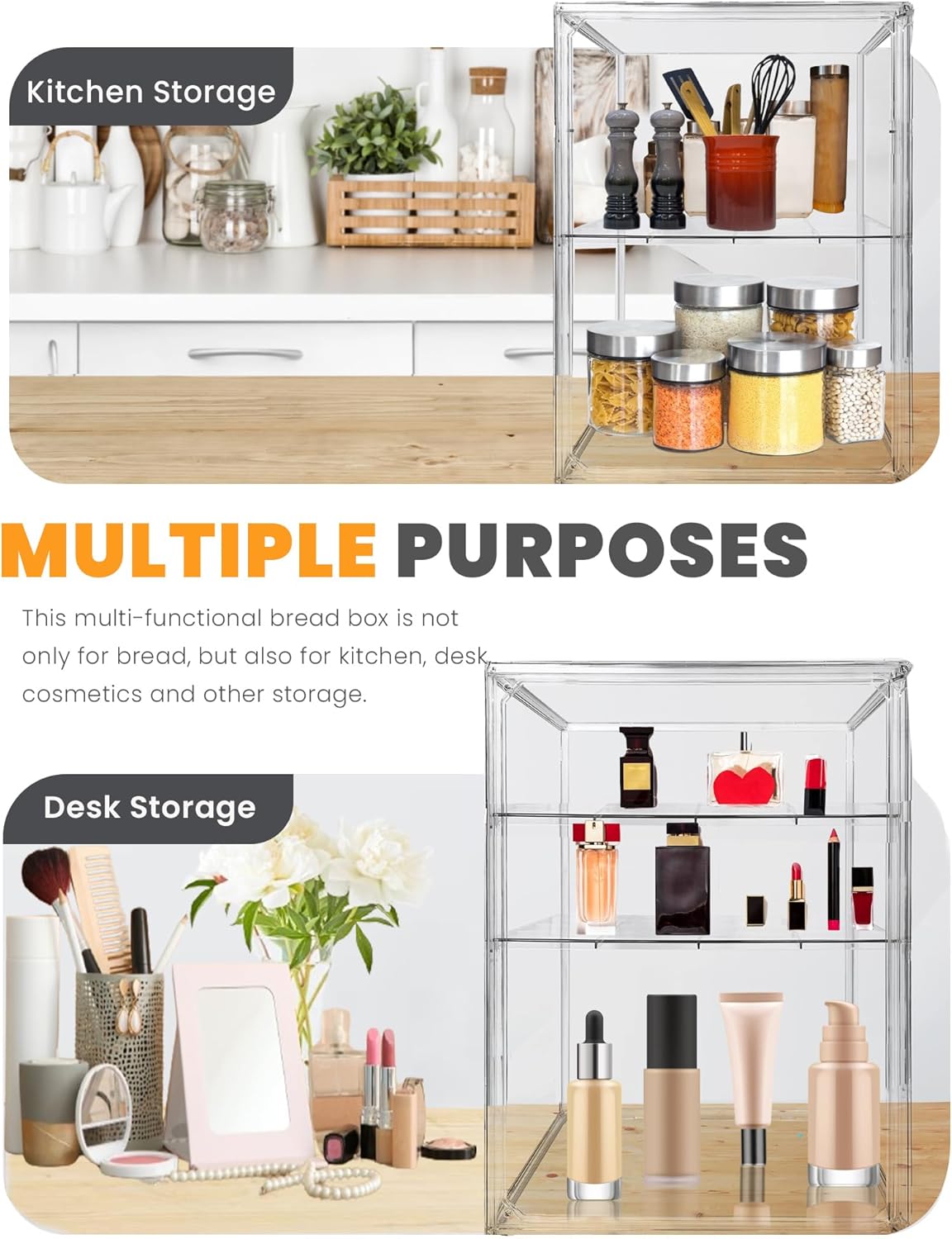 Dluxe Ave. Bread BoxLarge Bread Box for Kitchen Countertop - 4 Layers Adjustable Bread Storage Container