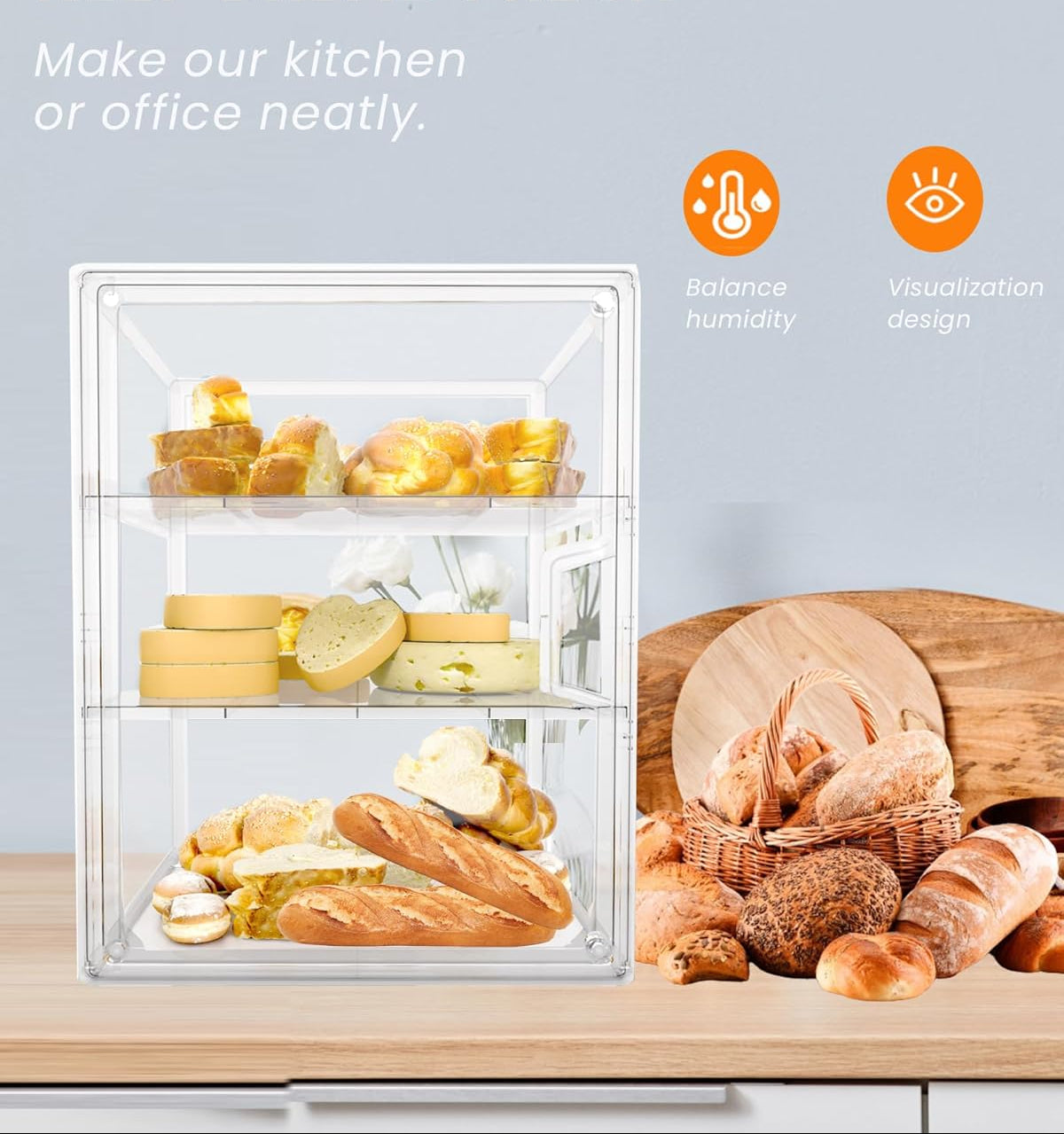 Dluxe Ave. Bread BoxLarge Bread Box for Kitchen Countertop - 4 Layers Adjustable Bread Storage Container