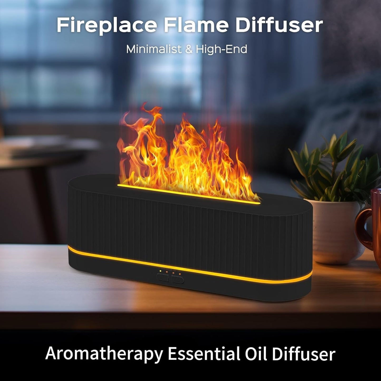 Dluxe Ave. 300ml Fireplace Fire Flame Aromatherapy Diffuser with 7 Colors Changing Ultrasonic Cool Mist Fire Essential Oil Diffuser Humidifier for Room Office Home(Waterless Auto Off)