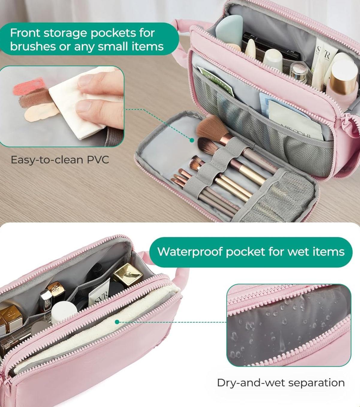 Dluxe Ave. Travel Toiletry Bag/ Puffy Bag Essentials/ Nude Pink