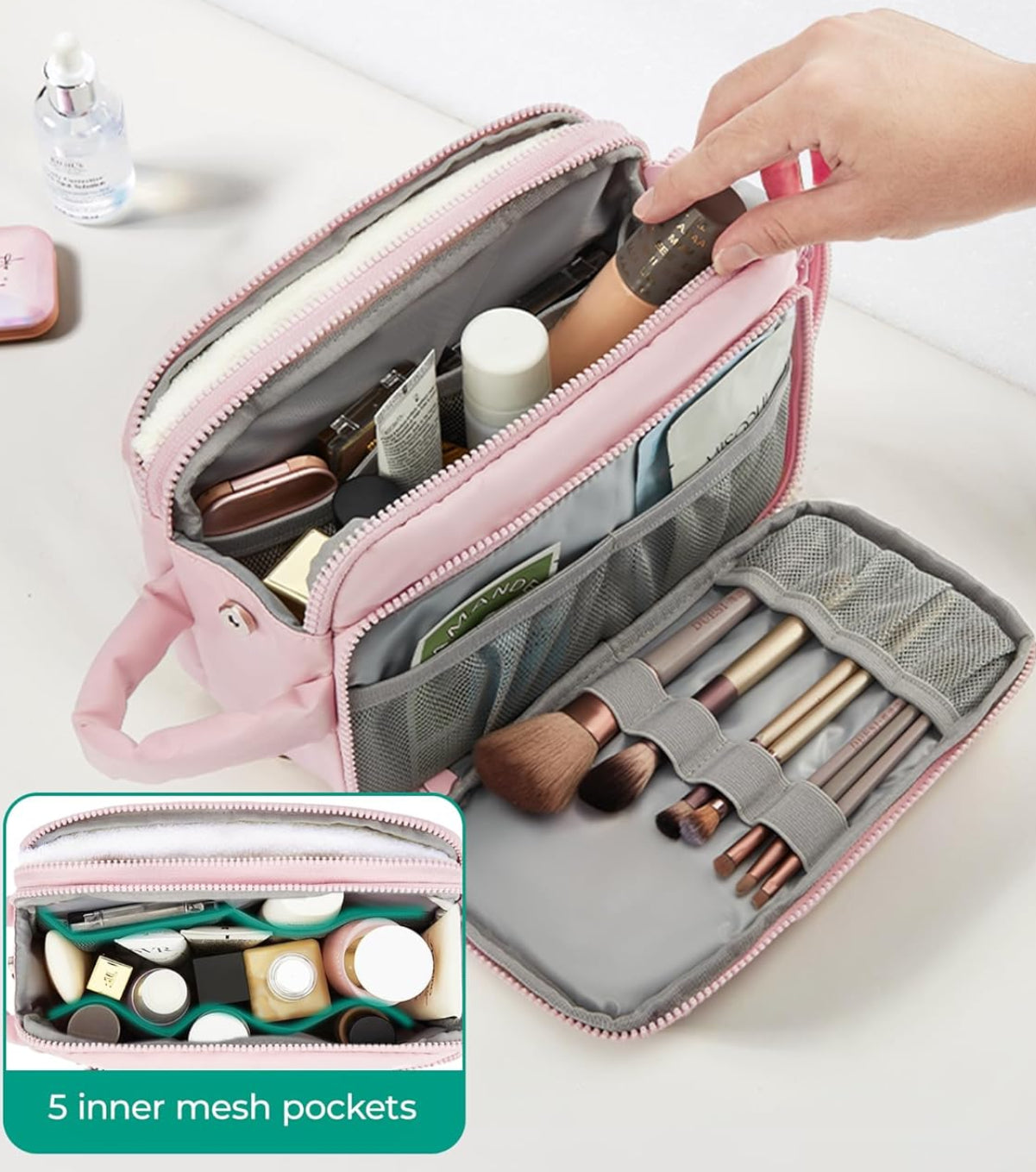 Dluxe Ave. Travel Toiletry Bag/ Puffy Bag Essentials/ Nude Pink