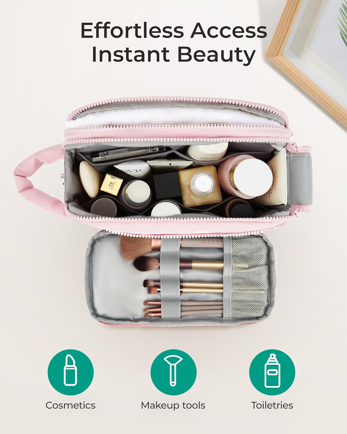Dluxe Ave. Travel Toiletry Bag/ Puffy Bag Essentials/ Nude Pink