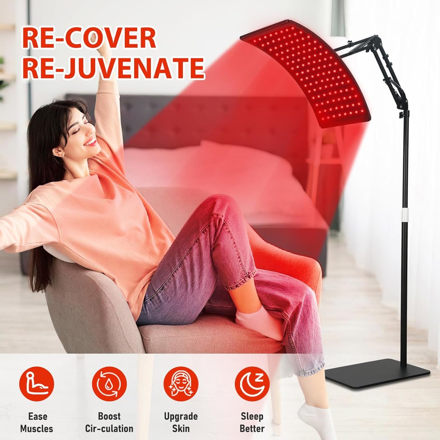 Dluxe Ave. Red Light Therapy for Body/ Adjustable Infrared Light Therapy Lamp with Stand