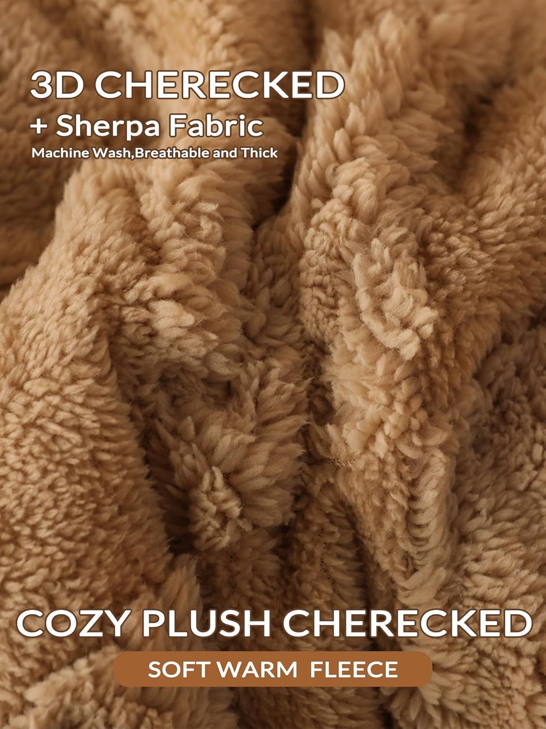 Dluxe Ave. ( QUEEN ) 3 Pcs Tufted Fleece Comforter Set/ Super Soft Warm Fluffy Shaggy Bedding Set/ Diamond Plaid Sherpa Comforter/ Beige)